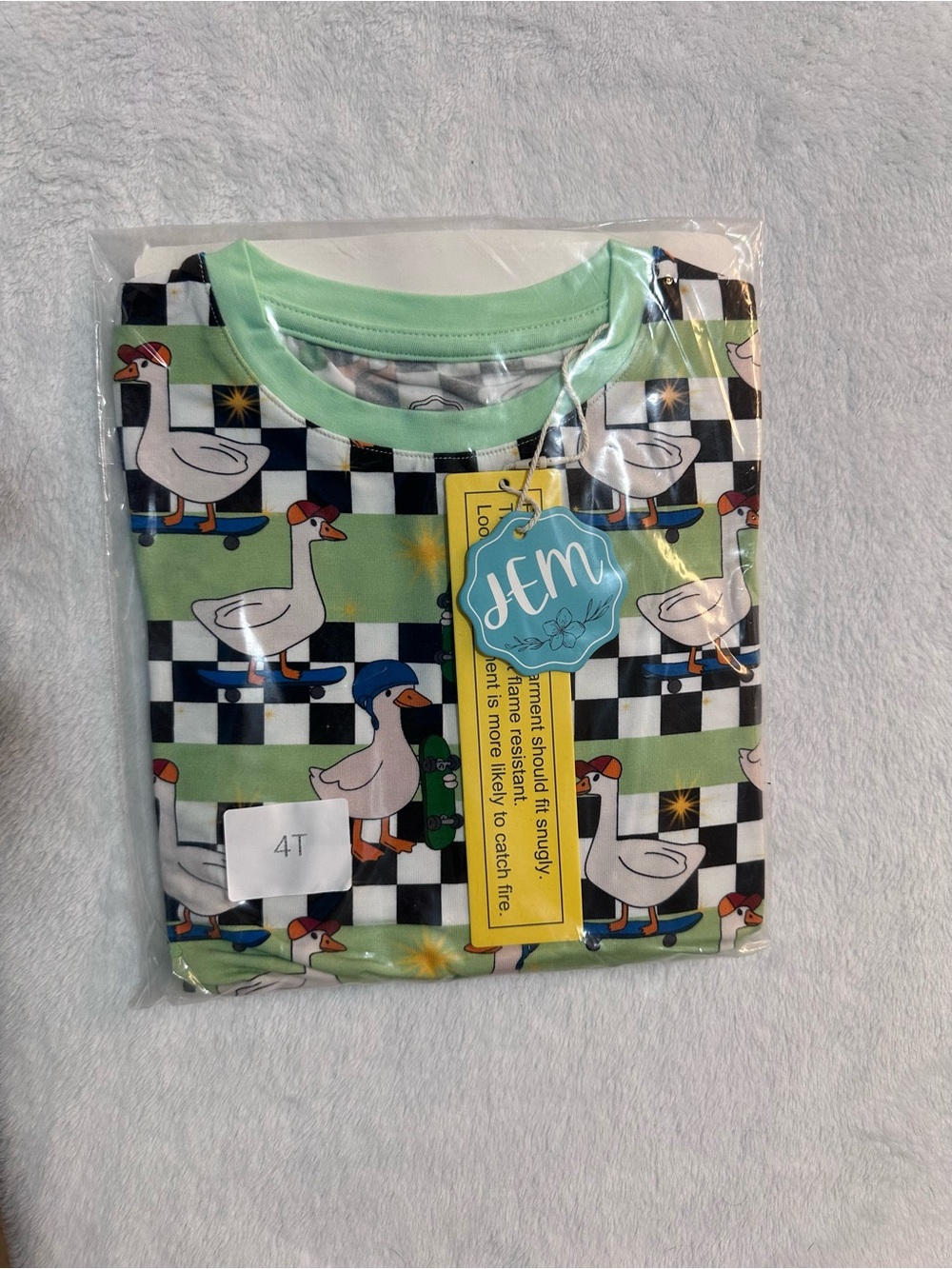 JEM Green Goose Skate Kids Two Piece Set- Mint & Black Check